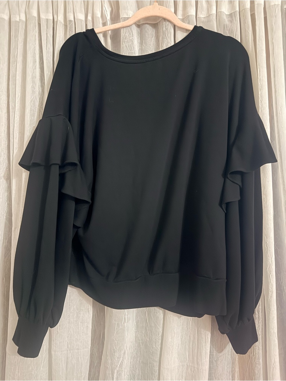 Express Black Ruffle-Sleeve Sweatshirt - Picture 2 of 3